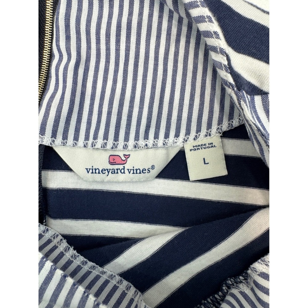 Vineyard Vines Tee Top Womens Large Blue White Nautical Striped Zipper Back - Picture 4 of 10